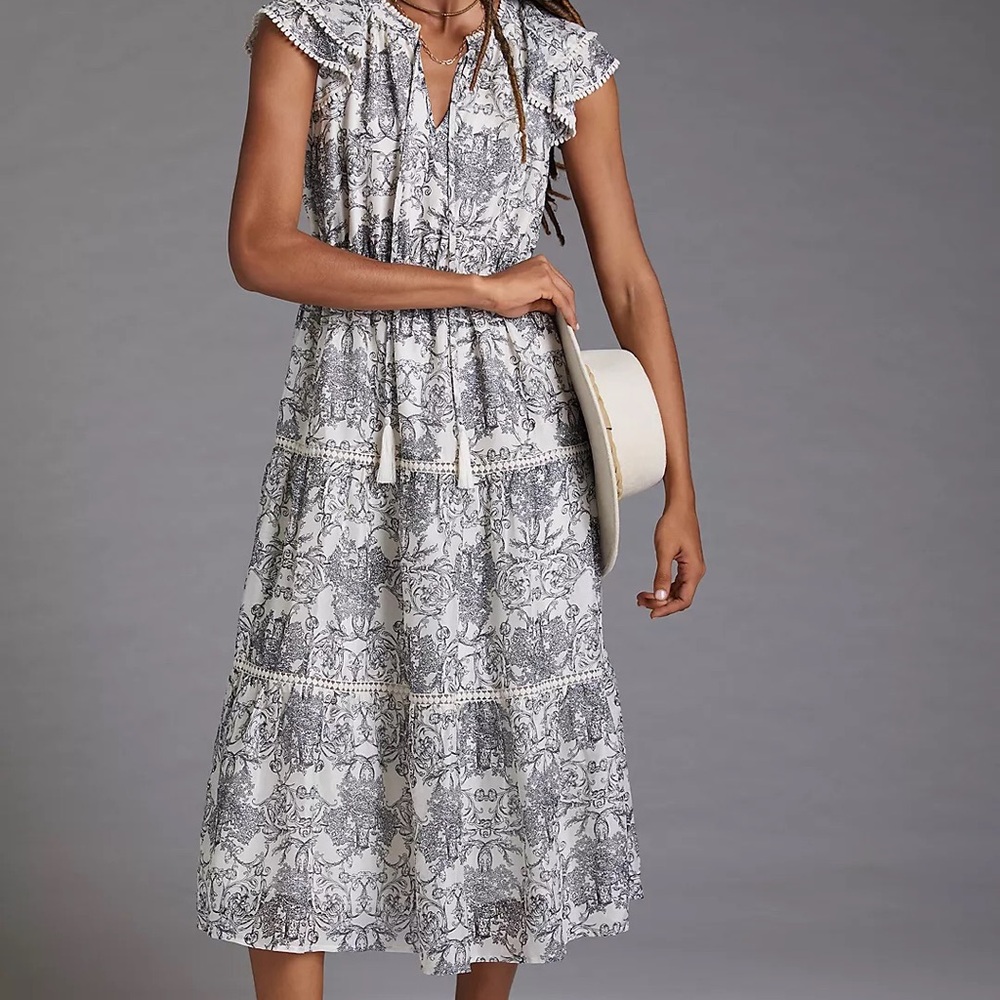 Moon River Flutter-Sleeved Midi Dress